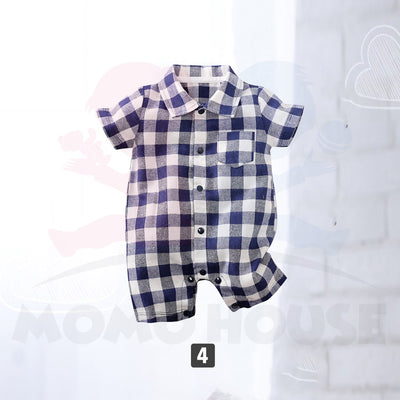 Newborn Baby Boy & Girl Plaid Print Short Sleeve Romper Baju Kanak Kanak Romper Jumpsuit (MYB040)