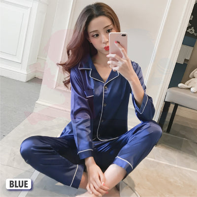 Long Sleeve Satin Silk Sleepwear Pyjamas Lengan Panjang Baju Tidur Unisex Pyjamas Nightwear Kain Licin (WP003)