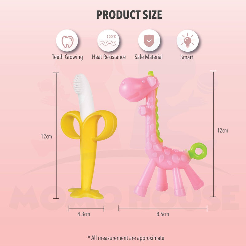 Baby Teether Giraffe & Banana Design BPA Free Food Grade Silicone Chewing Toy Non Toxic Teether