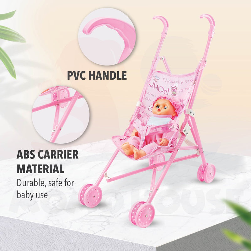 Baby Infant Toy Doll Stroller Pushchair Carriage Foldable With Doll Patung Kanak-Kanak Kereta Sorong