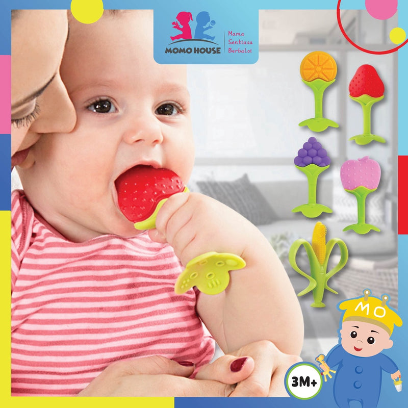 Soft Cute 3D Fruits Baby Teether Stick Batang stick bentuk buah-buahan