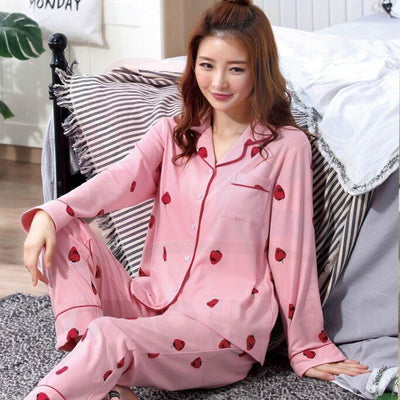 Cute Loose Women Pyjamas 100% Cotton Long Sleeve Nightwear Baju Tidur ( WP001 )