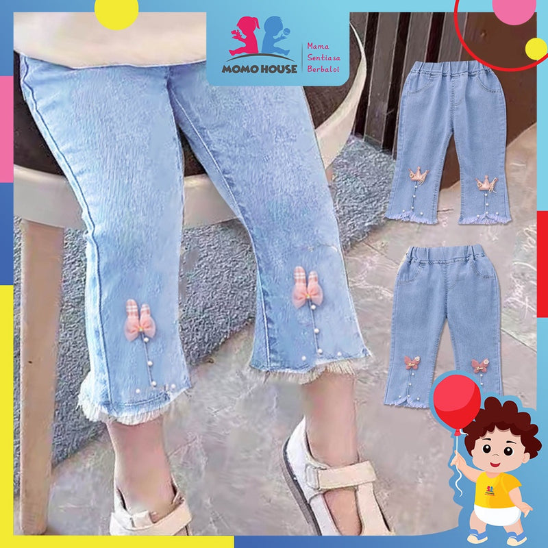 Baby Kids Girl Jean Butterfly Decoration Korean Fashion Pants Seluar Jean Panjang Budak Perempuan (MYB 048)