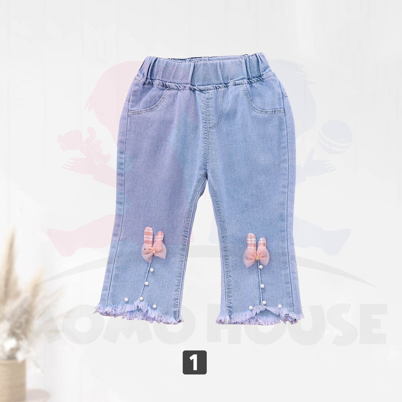 Baby Kids Girl Jean Butterfly Decoration Korean Fashion Pants Seluar Jean Panjang Budak Perempuan (MYB 048)