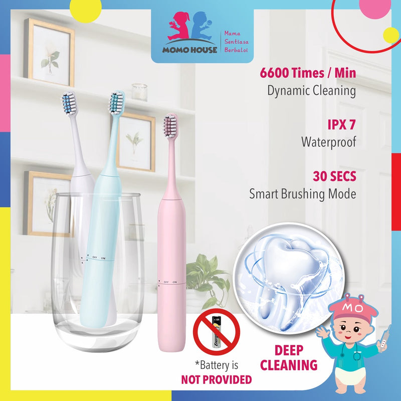 Sonic Electric Toothbrush Good For Cleansing Braces & Teeth Berus Gigi Battery IPX7 Waterproof More Vibration