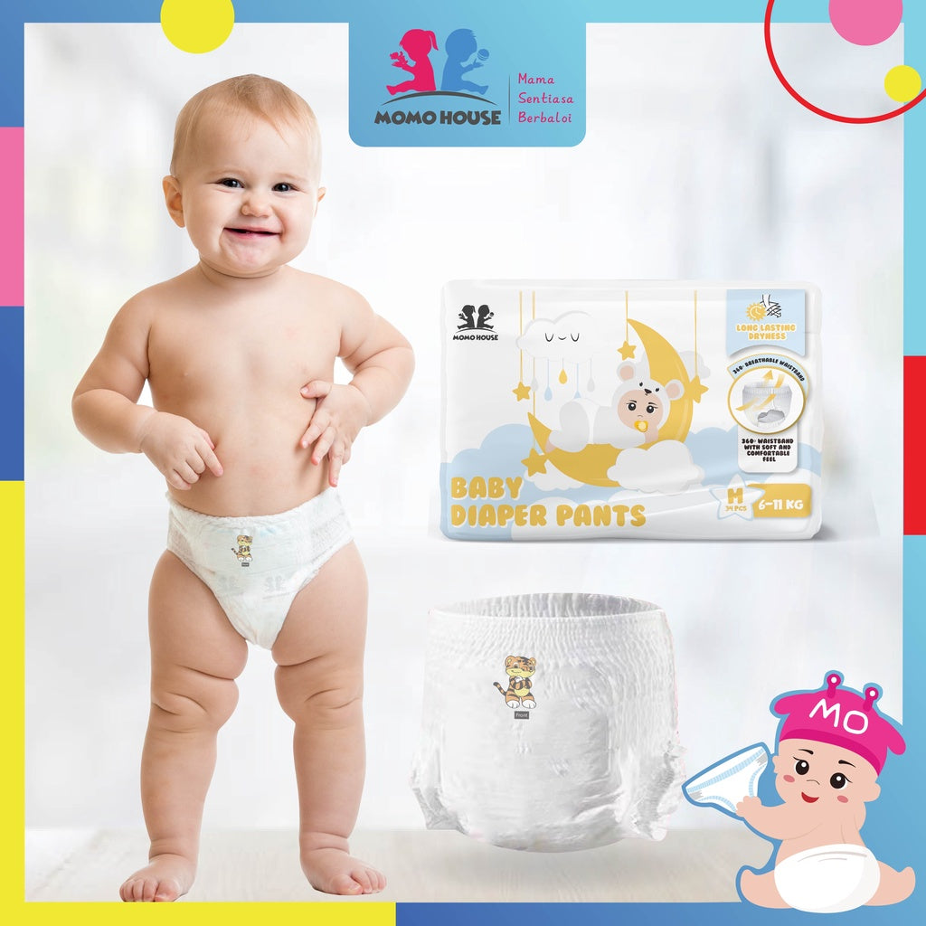 (1Pcs) Ready Stock Momo House Baby Diaper Pants Newborn Baby Diapers Lampin Jenis Seluar Kanak-Kanak