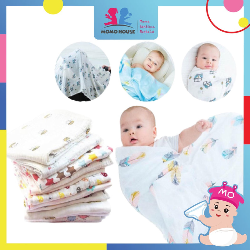 Newborn Baby Muslin Swaddle Soft Blanket Kain Bedung Kain Selimut Napkin Lampin