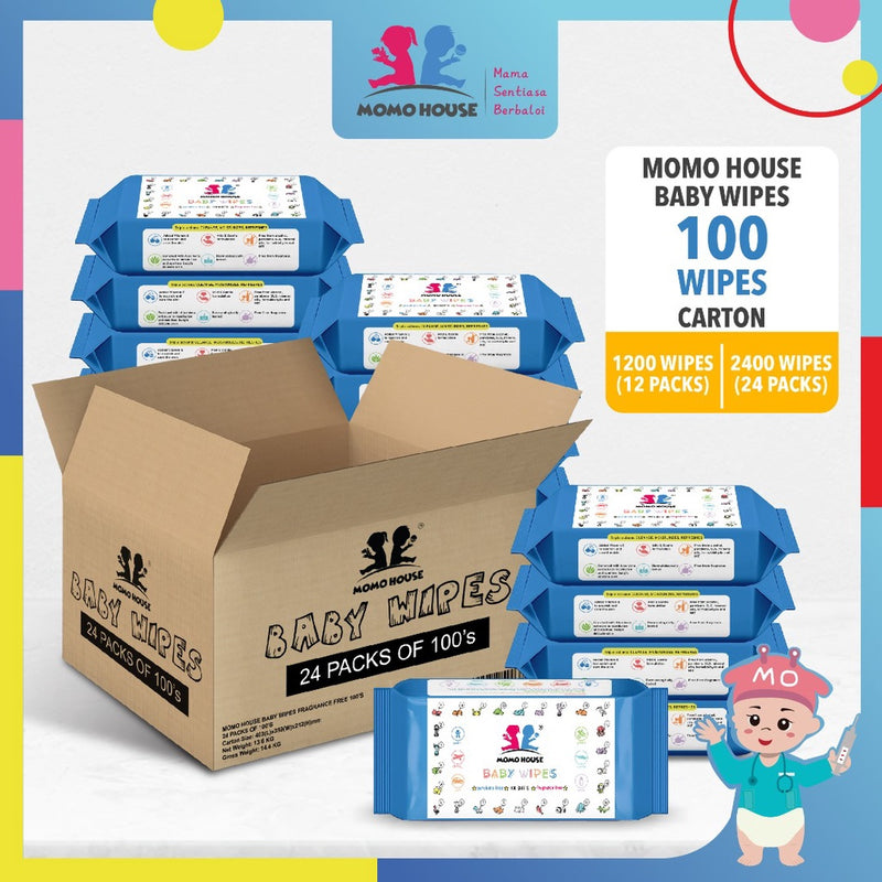 (HALAL) [CARTON] 100pcs Premium MOMO HOUSE Baby Wipes - (Non-Alcohol, Parabens Free, Fragrance Free)