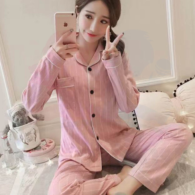 Cute Loose Women Pyjamas 100% Cotton Long Sleeve Nightwear Baju Tidur ( WP001 )