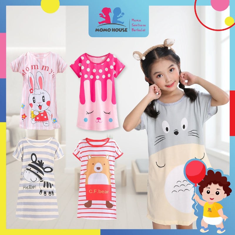 Kids Girl Loose Pyjamas Dress With Cute Cartoon Baju Tidur Kanak-Kanak Pyjamas Nightwear ( MYB042 )