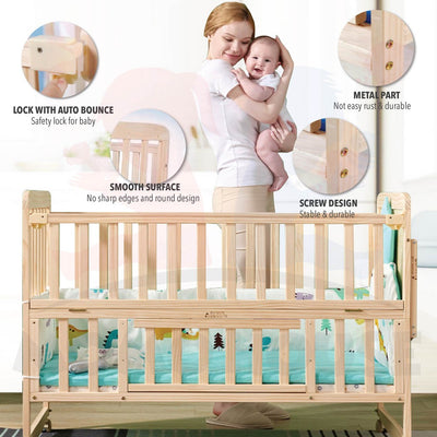 Multi Functional Double Layer Wooden Baby Cot with Mosquito Stand & Net Katil Bayi Dgn Kelambu