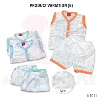 Baby Shirt Eyelet Baby Suit Short Pants and Sleeveless Shirt Sets Baju Lubang Pendek (N1013 / N1011)