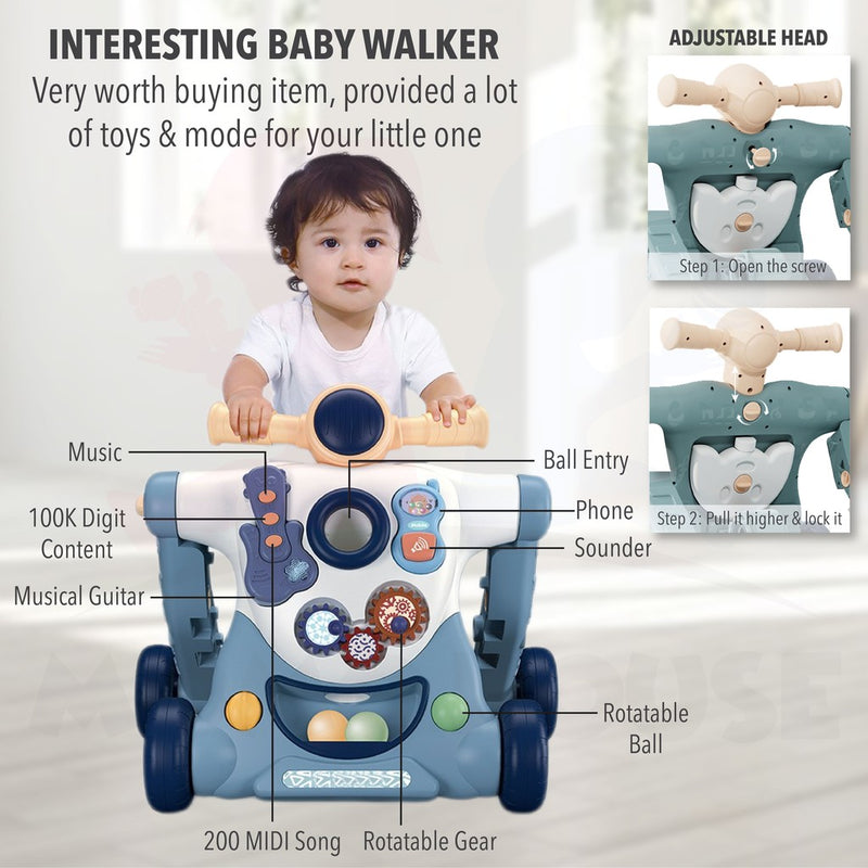 3 In 1 Baby Walker Anti-Rollover Walkers Music & Toy Push Walker Early Learning