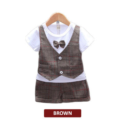 Newborn Baby Boy Clothing Vest With T Shirt Short Sleeve Set (BM019)