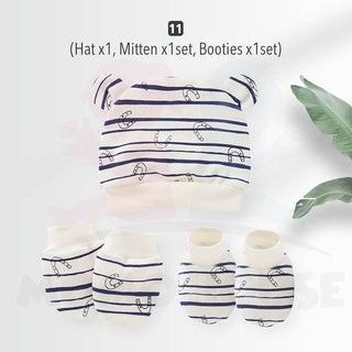 Newborn Baby Set Mittens Booties Hat Anti Scratching Hand Protection Knitted Cotton Sarung Tangan Sarung Kaki Topi Set