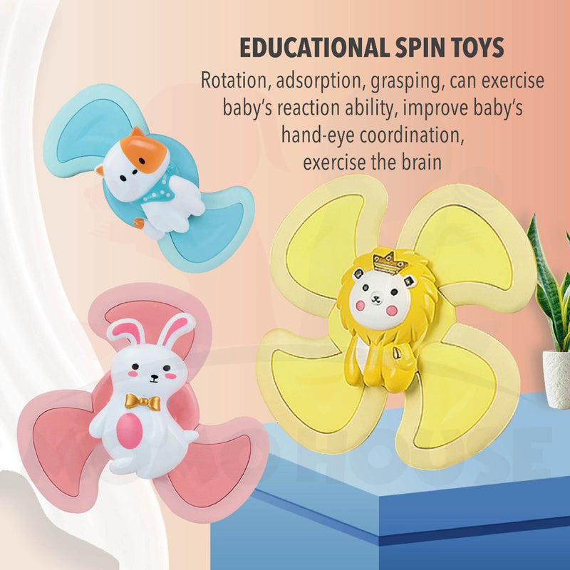 Cartoon Animal Spinning Toy Suction Cup Baby Kids Hand Spinner Bath Toys Mainan Pusingan