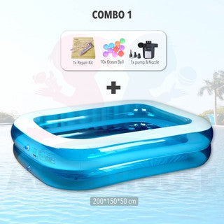 (L)200x(W)150x(H)50cm Inflatable 2 Ring Swimming Pool Kolam Renang Electric Air Pump Kolam Mandi Besar