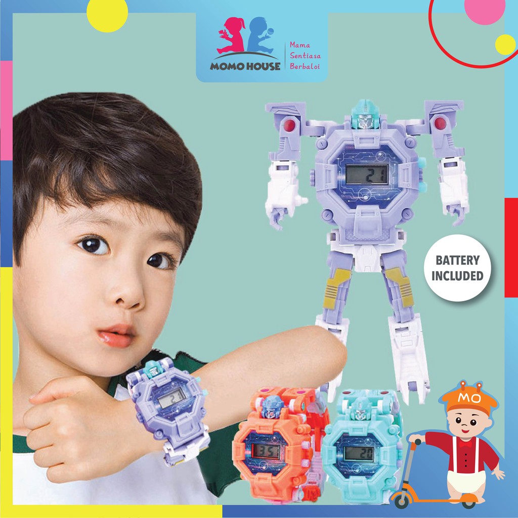 Kid's Transformer Toy Watch Digital Creative Cartoon Transformation Robot Jam Kanak Kanak