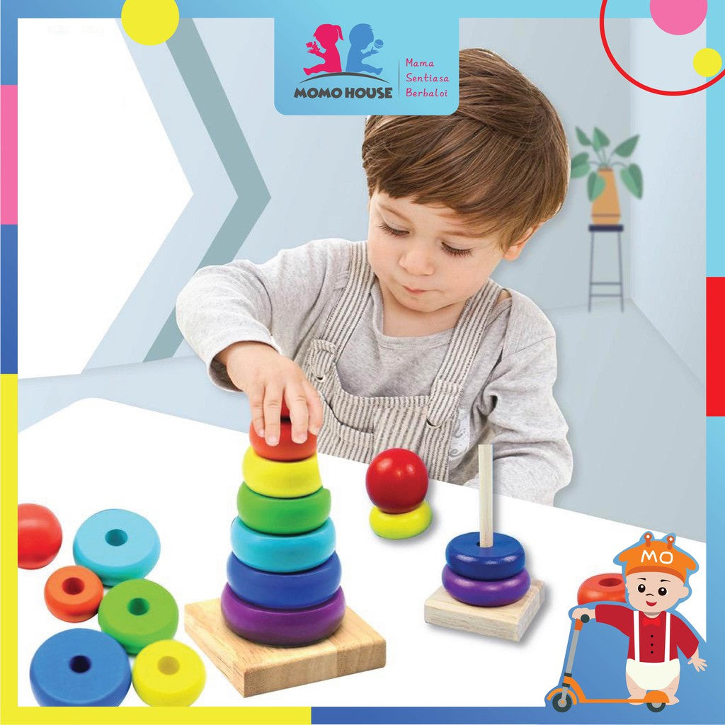 Wooden Stacking Rings 6 Ring Sensory Baby Stacker Kids Toy Stack Up Ra ...