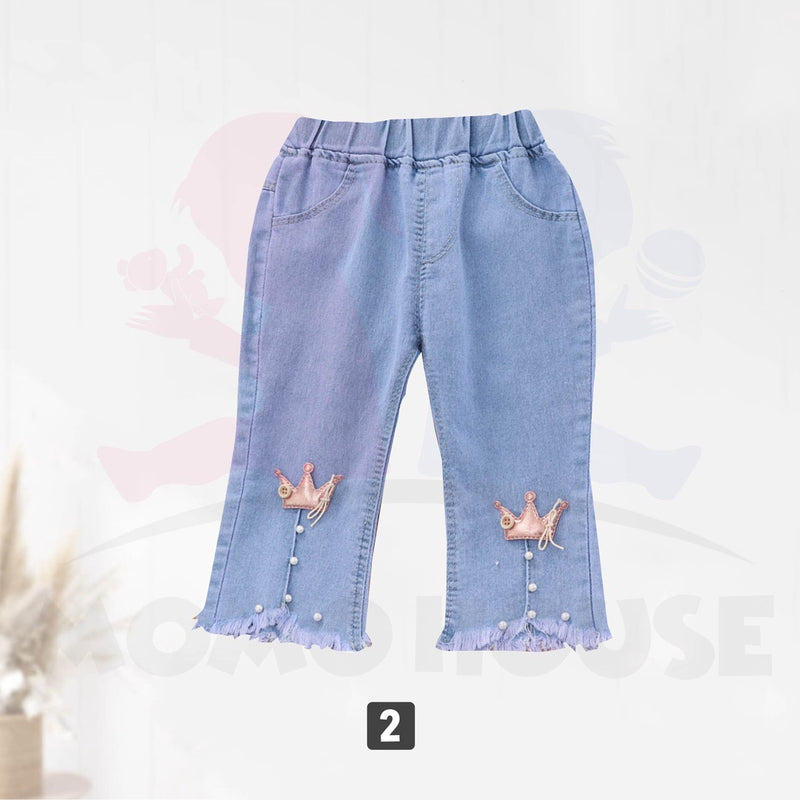 Baby Kids Girl Jean Butterfly Decoration Korean Fashion Pants Seluar Jean Panjang Budak Perempuan (MYB 048)