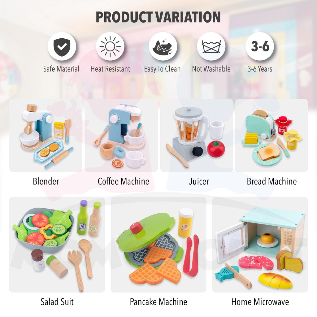 Wooden Kitchen Playset Kids Pretend Play Cooking Kitchen Toy Coffee Maker Cooking Set Toys Mainan Dapur Kanak Kanak