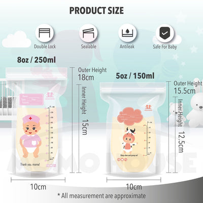 (30 Pcs) 5oz/8oz MOMO HOUSE Double Lock Breastmilk Storage Bag Breast Milk