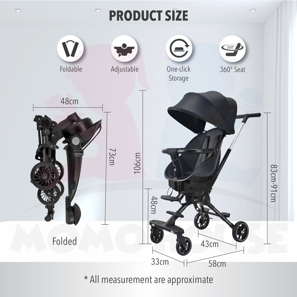 Baby Magic Stroller 360 Rotating Kids Stroller Two Way Foldable Magic Strollers Way Budak Stroler Lipat