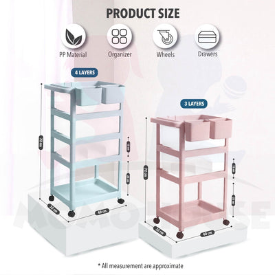 Portable Baby storage Trolley 3 Layer and 4 Layer With Drawer Rak Bayi 3 Tingkat Dengan Roda