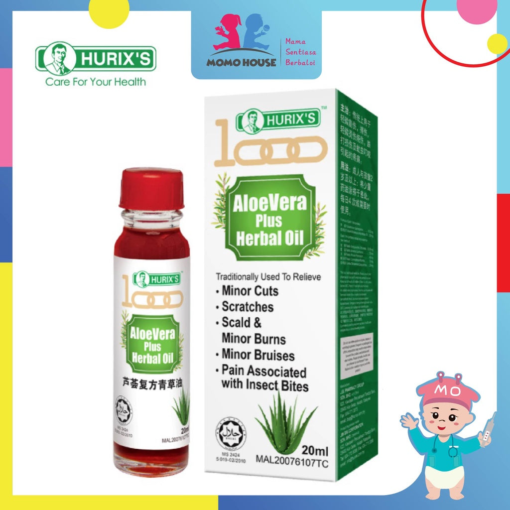 Hurix's 1000 Aloe Vera Plus Herbal Oil (20ml) - minor cuts, scratches, scald