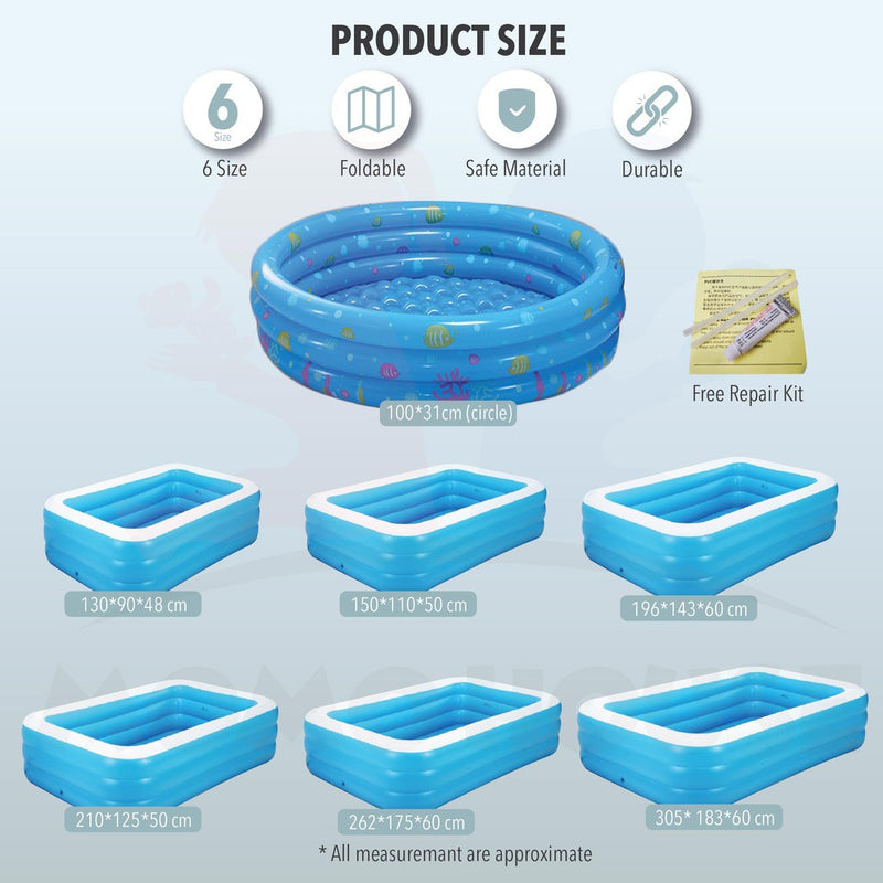 3 Rings Inflatable Rectangular Swimming Pool Kid/Toddler Outdoor Bathtub kids pool baby swimming pool (6 size)