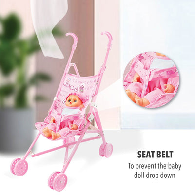 Baby Infant Toy Doll Stroller Pushchair Carriage Foldable With Doll Patung Kanak-Kanak Kereta Sorong