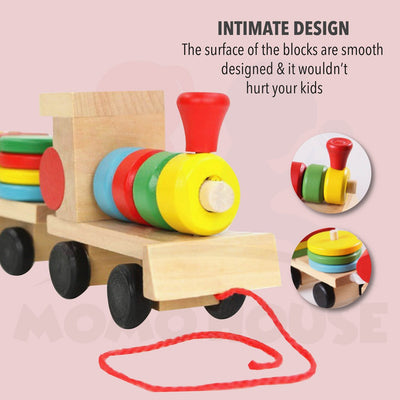 Wooden Walking Train Stacking Geometry Shape Block Kids Toy Matching Childhood Educational Train Set