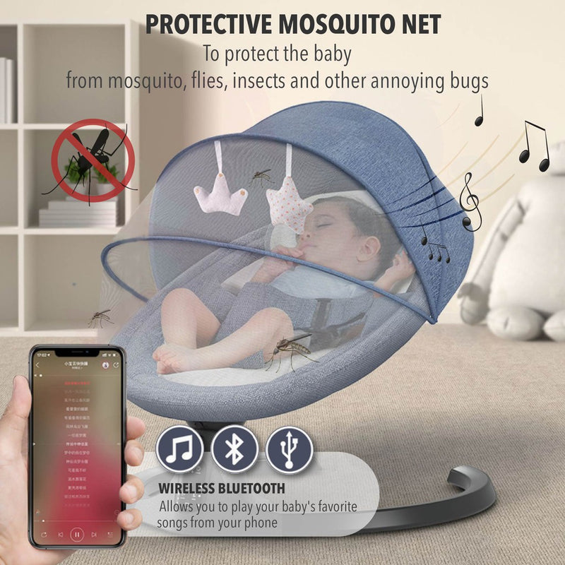 1 YEAR WARRANTY🔥 Newborn Electric Baby Auto Swing Leaf Mosquito Net Tent Automatic Remote Rocker