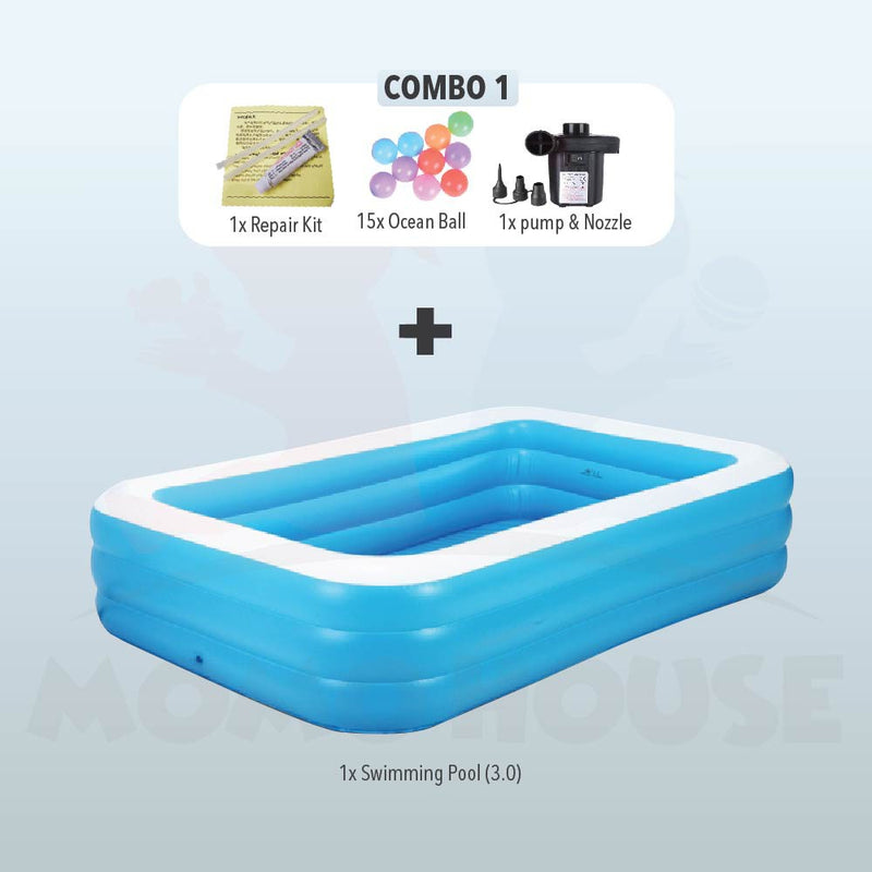 (L)305x(W)183x(H)60cm - Inflatable 3 Ring Swimming Pool Kolam Renang