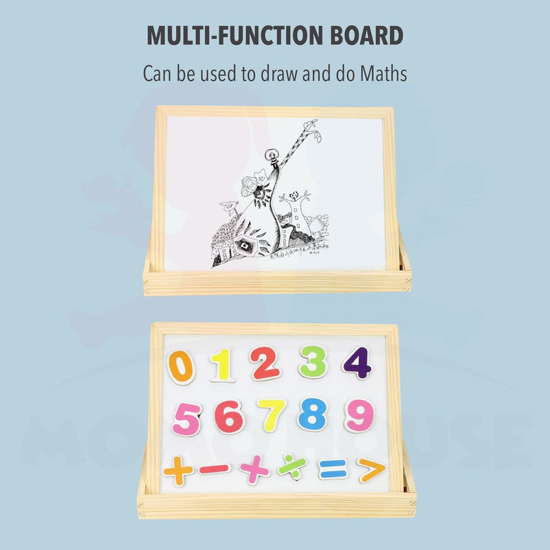 Wooden Education Black & Whiteboard Box With Magnetic Puzzles