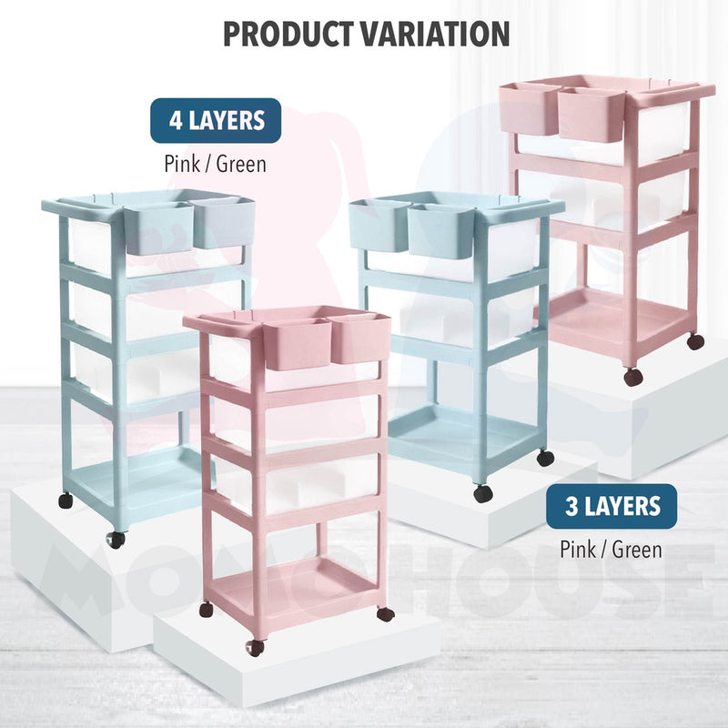 Portable Baby storage Trolley 3 Layer and 4 Layer With Drawer Rak Bayi 3 Tingkat Dengan Roda