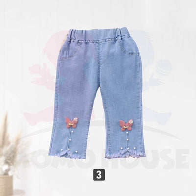 Baby Kids Girl Jean Butterfly Decoration Korean Fashion Pants Seluar Jean Panjang Budak Perempuan (MYB 048)