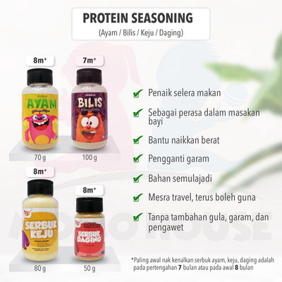 BABY FOOD IZZLY Makanan Bayi 6 Bulan ke atas Berkhasiat High Protein Bubur Porridge Seasoning Perasa Puree Cookies Mee