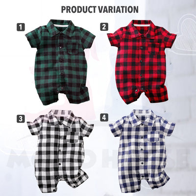 Newborn Baby Boy & Girl Plaid Print Short Sleeve Romper Baju Kanak Kanak Romper Jumpsuit (MYB040)