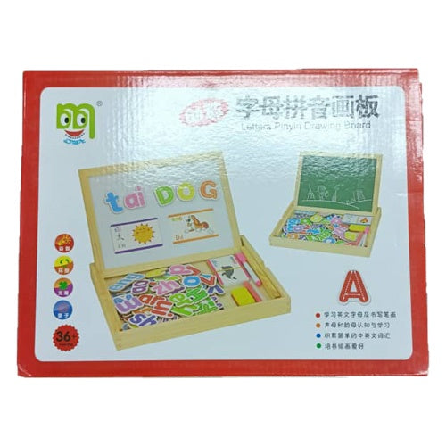 Wooden Education Black & Whiteboard Box With Magnetic Puzzles