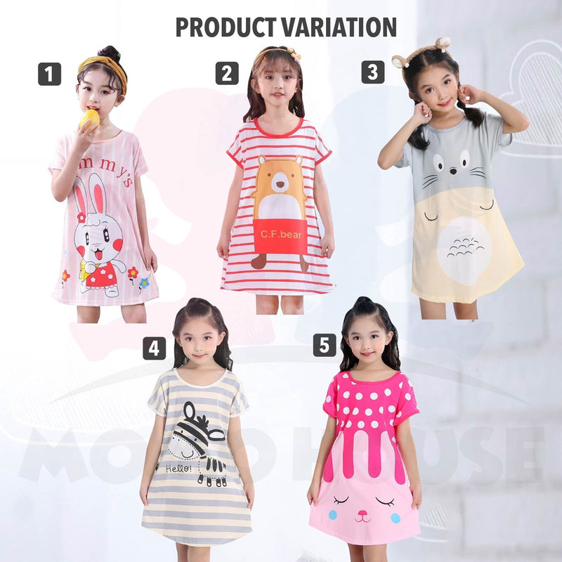 Kids Girl Loose Pyjamas Dress With Cute Cartoon Baju Tidur Kanak-Kanak Pyjamas Nightwear ( MYB042 )