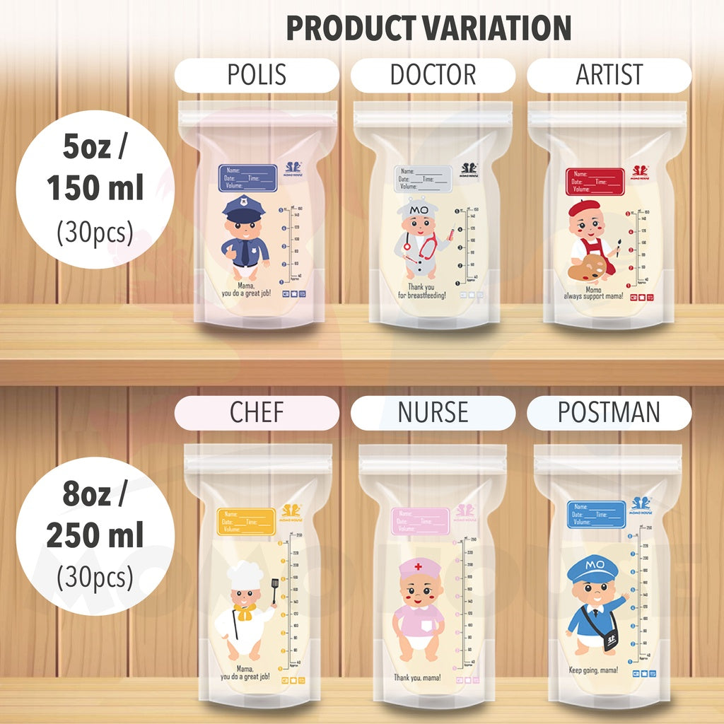 (30 Pcs) 5oz/8oz MOMO HOUSE Double Lock Breastmilk Storage Bag Breast Milk