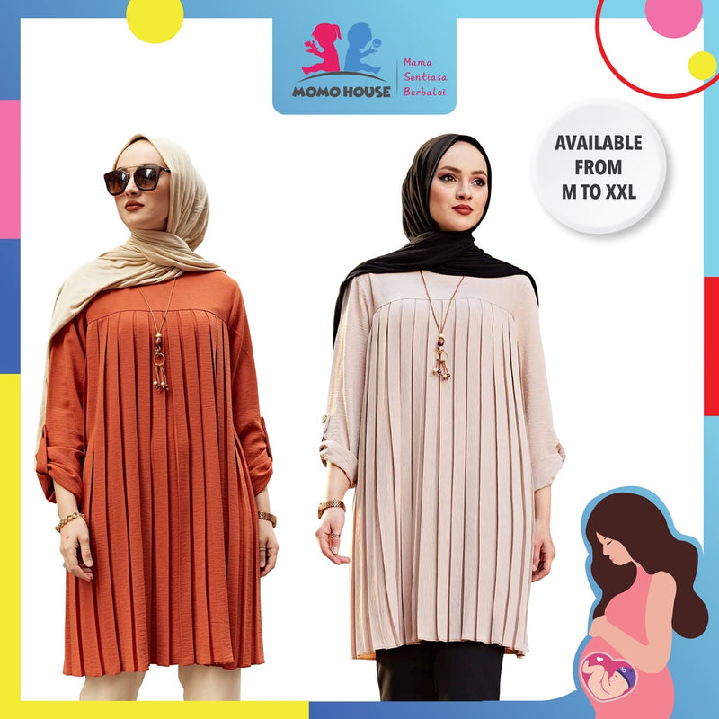 Maternity Baju Muslimah Pleated Blouse Long Sleeve Baju Mengandung Menyusu Lengan Panjang Pregnant Dress (MBM007)