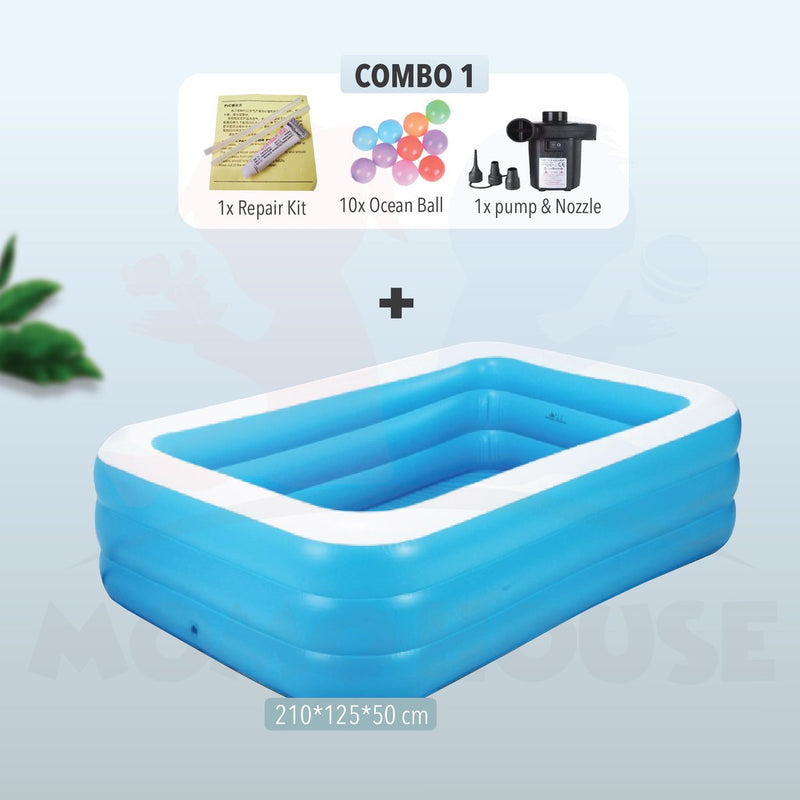 (L)210x(W)125x(H)50cm - Inflatable 3 Ring Swimming Pool