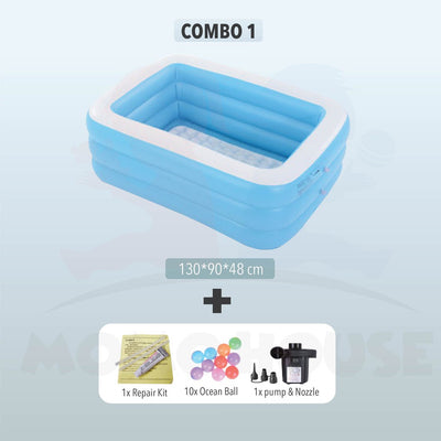 (L)130x(W)90x(H)48cm - Inflatable 3 Rings Swimming Pool