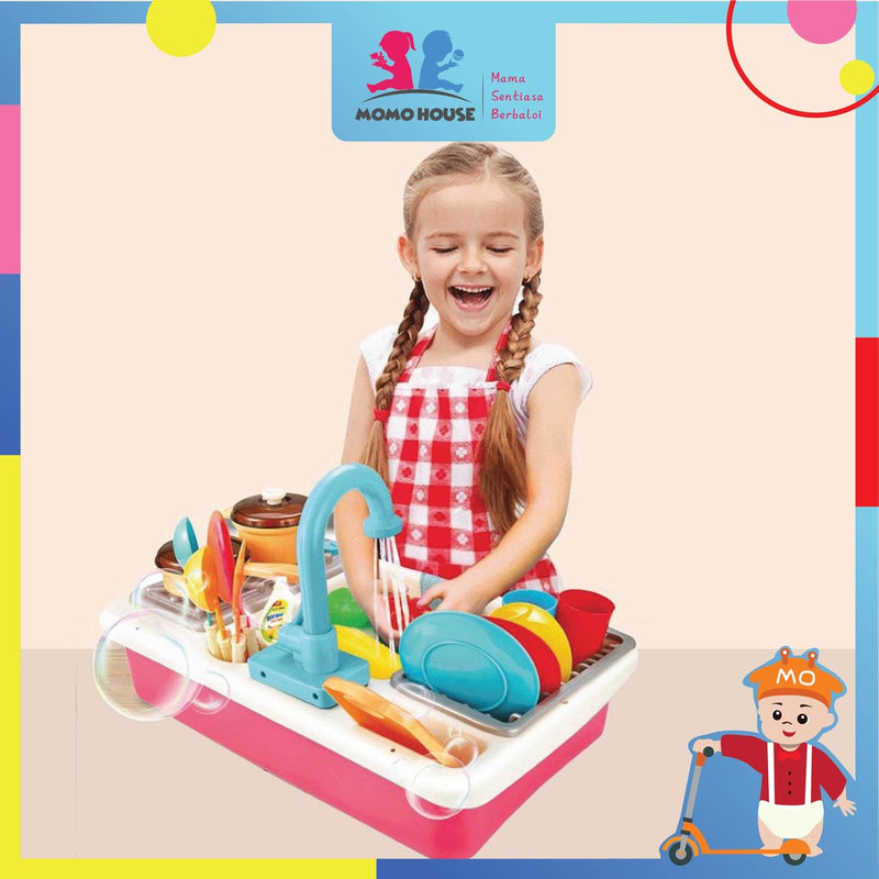 Children Kitchen Dish Washing Sink Pretend Play Set Electric Circulation Toy (Random Colour)