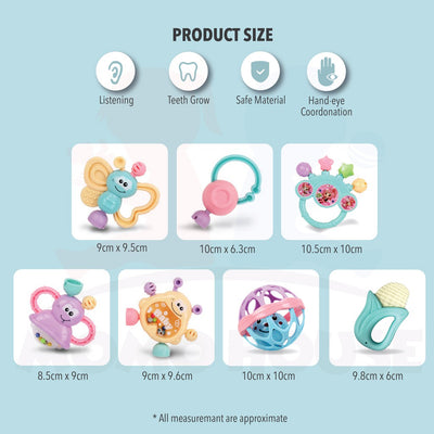 (7pcs) Soft Rubber Baby Rattle Hanging Toys Playset For Newborn Teether Infant Baby Toys Early Learning Education Toy