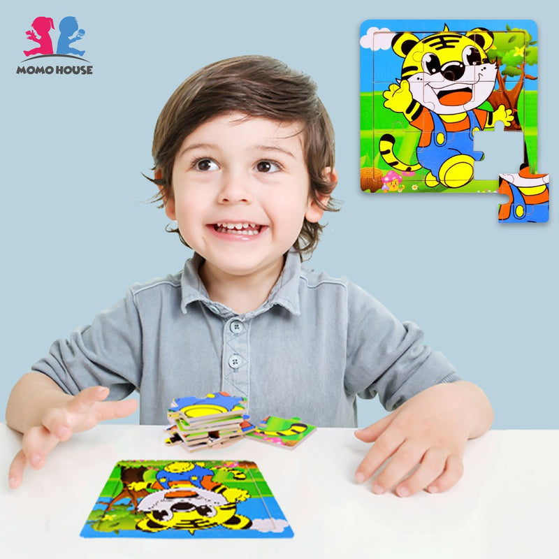 Early Learning Wooden Jigsaw Puzzle - 9 Blocks (4 Pcs)