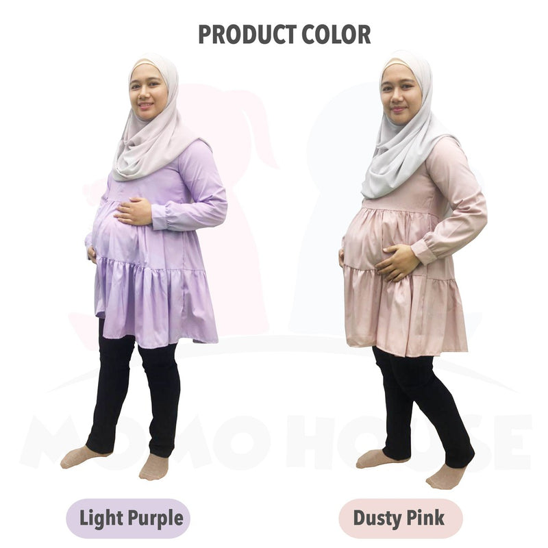 Peplum Ruffle Layer Blouse Muslimah Long Sleeve Maternity Women Wear Baju Mengandung (MB001)