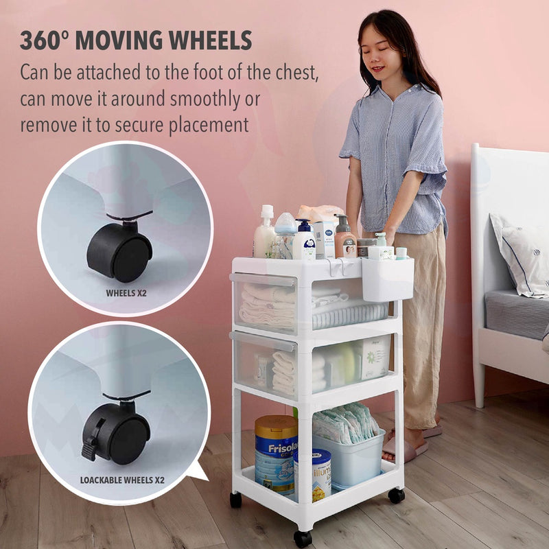 Portable Baby storage Trolley 3 Layer and 4 Layer With Drawer Rak Bayi 3 Tingkat Dengan Roda